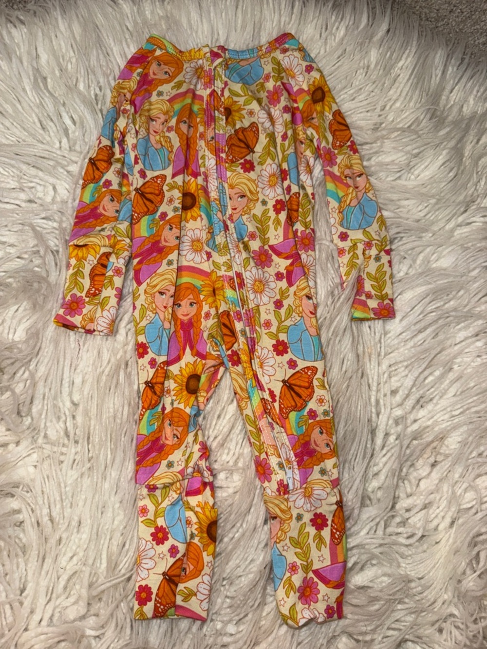 Girls' Floral & Character Printed One-Piece Pajamas - Pink & Cream